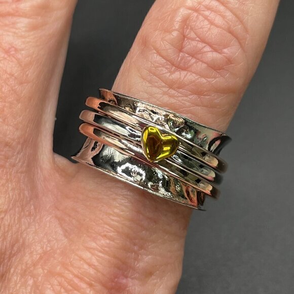 Boho Spinner Ring Tri-Color Floating Heart and Bands #1356 - Picture 3 of 12